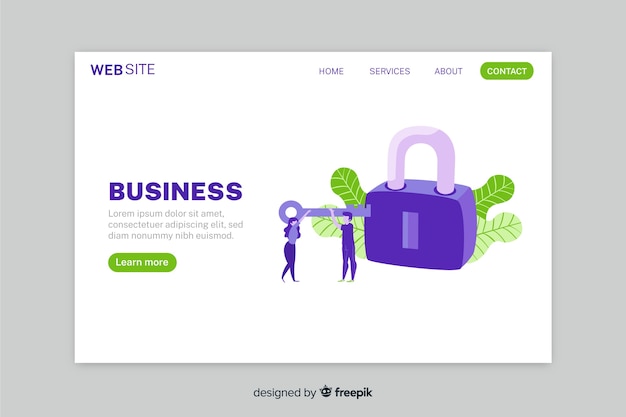 Log in bestemmingspagina met sleutel en slot Gratis Vector
