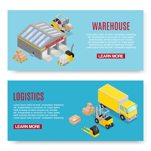 Logistiek en opslag transport banner sjabloon set Premium Vector