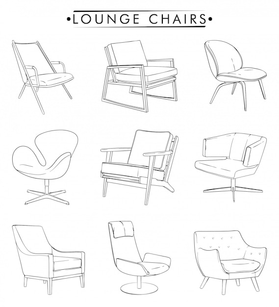 Lounge stoelen schetsen tekening Premium Vector