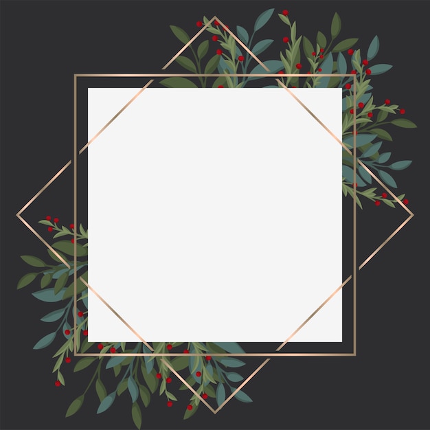 Luxe gouden sjabloon met bladeren en bessen hand getrokken bloemen Gratis Vector