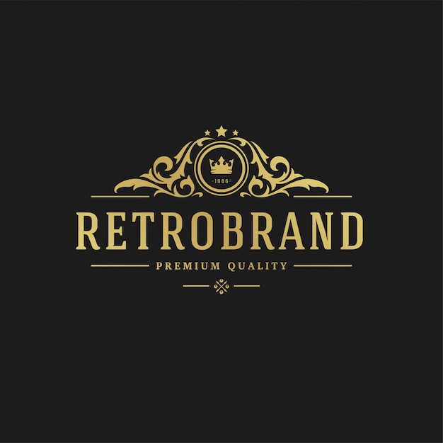 Luxe logo ontwerpsjabloon vector illustratie victoriaanse vignetten koninklijke sieraad vormen voor logo of labelontwerp. Premium Vector