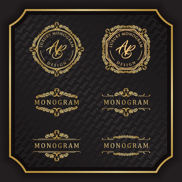 Luxe monogram ontwerp met elegante zwarte achtergrond Premium Vector