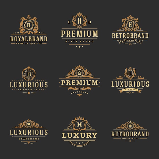 Luxe monogrammen logo's Premium Vector
