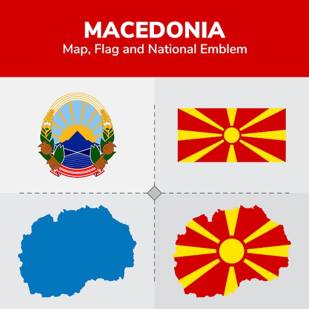 Macedonie Kaart Vlag En Nationale Embleem Premium Vector