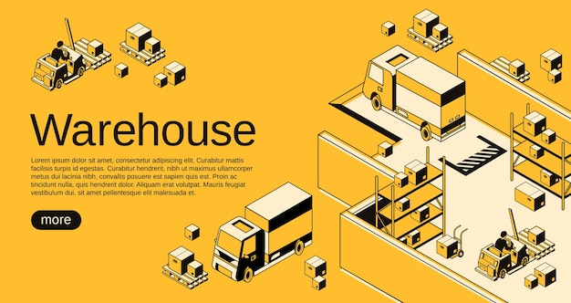 Magazijnlogistiek en verzendingsillustratie in isometrisch zwart dun lijnart Gratis Vector