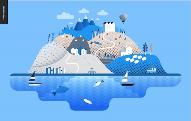 Magisch de zomerlandschap Premium Vector