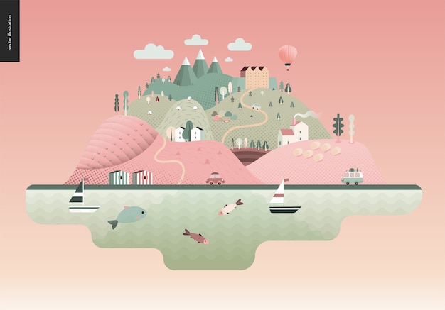 Magisch de zomerlandschap Premium Vector