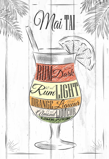 Mai Tai Cocktail Premium Vector 3264