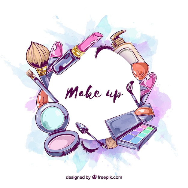 Make-up achtergrond in aquarel stijl Gratis Vector