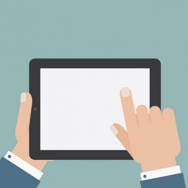 Man met behulp van een tablet ontwerp Gratis Vector
