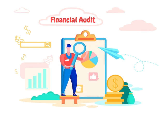 Man met vergrootglas financiële grafiek segmenten Premium Vector