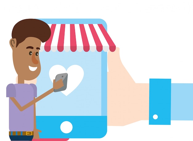 Man op sociale netwerken Premium Vector