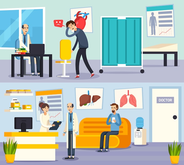 Mannelijke arts karakter platte composities Gratis Vector