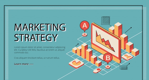 Marketingstrategie bestemmingspagina op retro gekleurde achtergrond. Gratis Vector