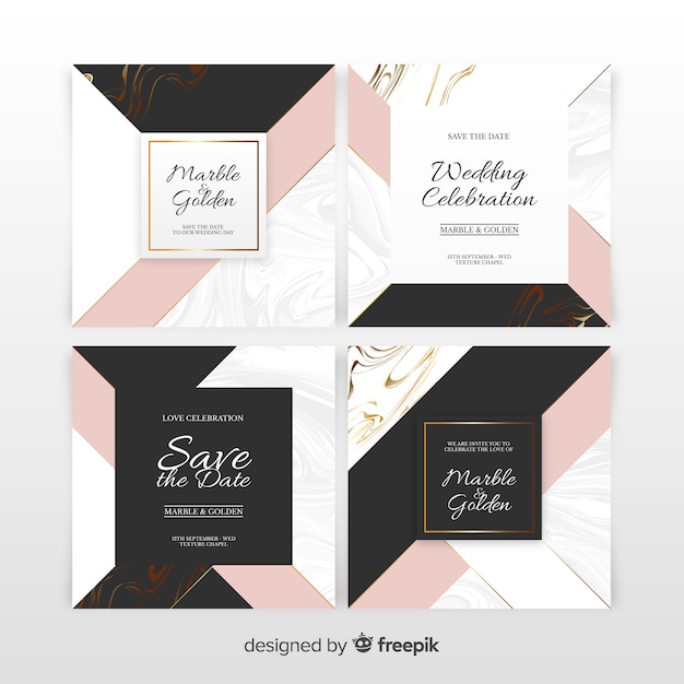 Marmeren bruiloft uitnodiging set Gratis Vector