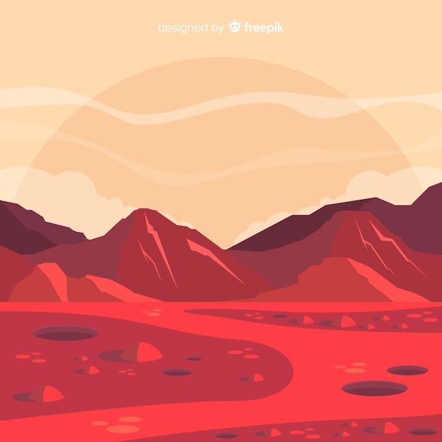 Mars-landschapsachtergrond met vlak ontwerp Gratis Vector
