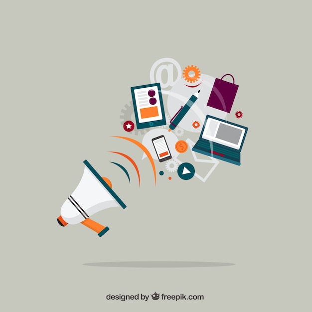 Megafoon en zakelijke apparatuur Gratis Vector