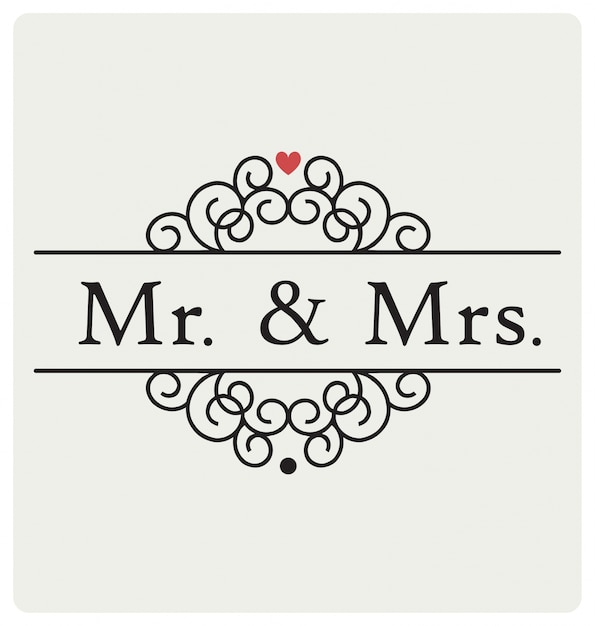 Meneer en mevrouw bruiloft teken typografisch vector ontwerp Gratis Vector