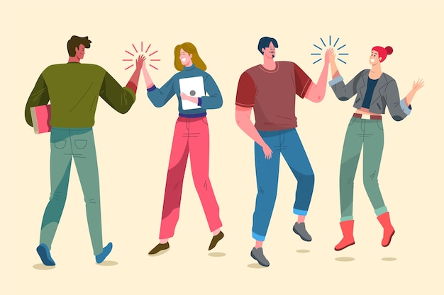 Mensen die hoog vijf illustratieontwerp geven Gratis Vector