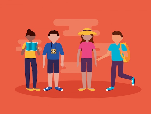 Mensen en reizen in vlakke stijl Gratis Vector