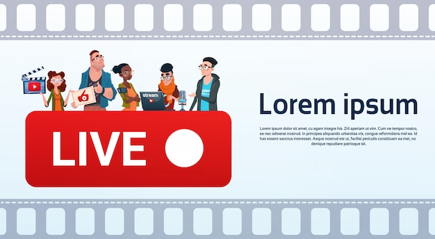 Mensen groep video blogger online stream bloggen abonneren concept Premium Vector