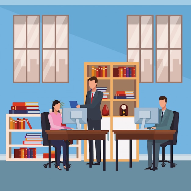 Mensen uit het bedrijfsleven en office-elementen Premium Vector