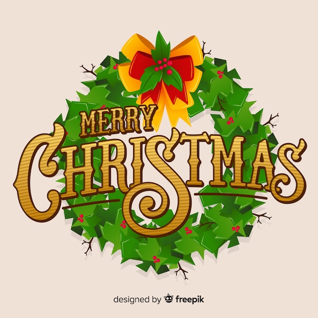 Merry christmas belettering met krans | Gratis Vector