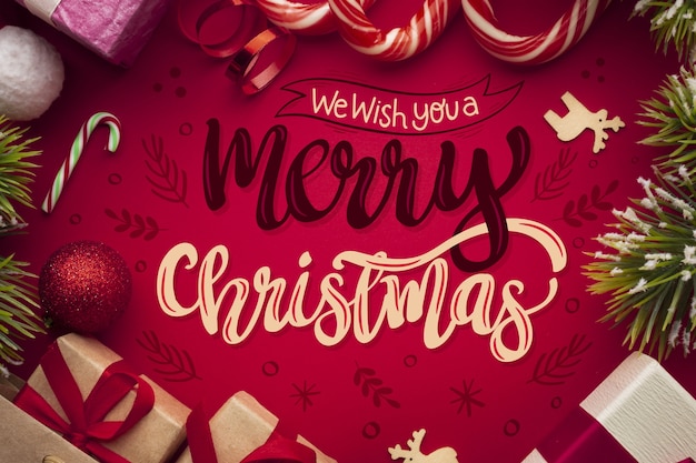 Merry christmas belettering op kerstmis foto | Gratis Vector