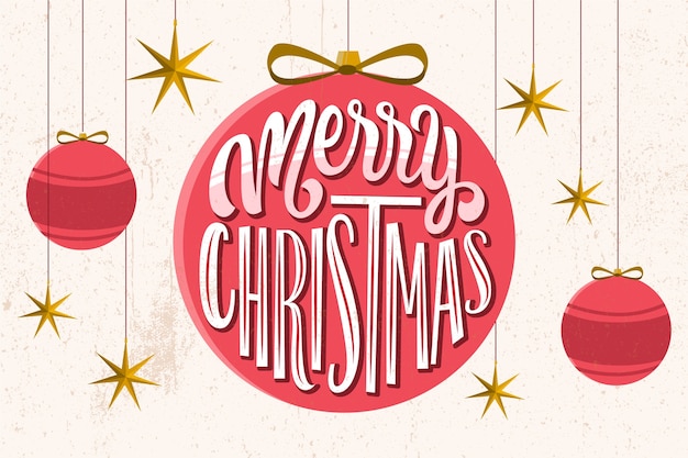 Merry christmas belettering op kerstmis foto | Gratis Vector