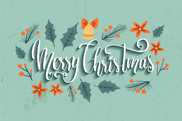 Merry christmas belettering op kerstmis foto | Gratis Vector