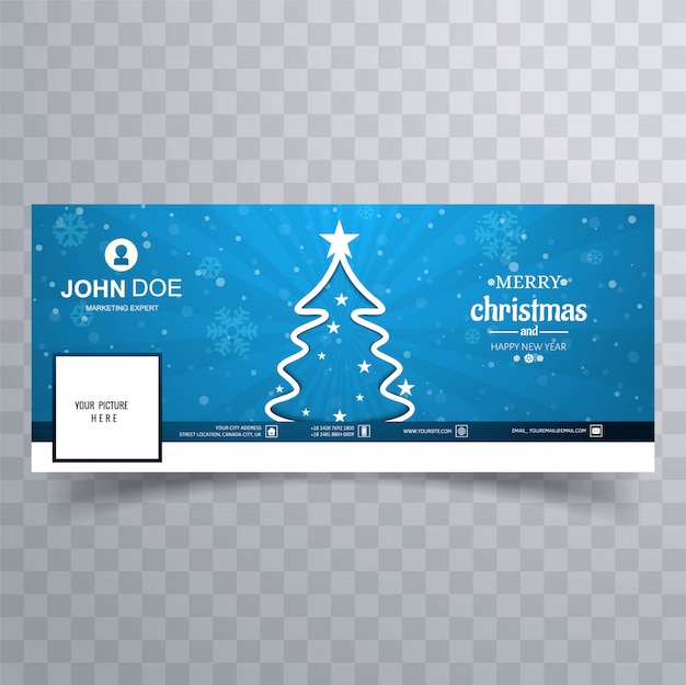 Merry christmas tree met facebook banner kleurrijke sjabloon Gratis Vector