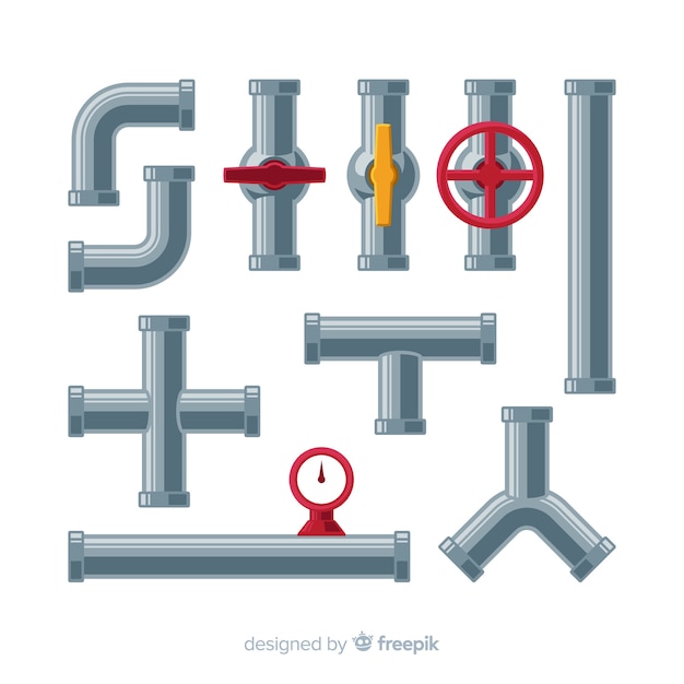 Metalen buizen met kleppen in plat ontwerp Gratis Vector