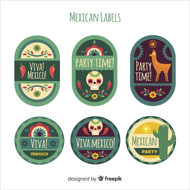 Mexicaanse labelcollectie Gratis Vector