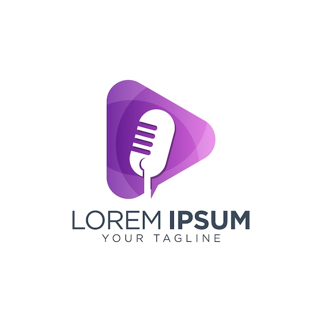 Mic audio podcast logo sjabloon | Premium Vector