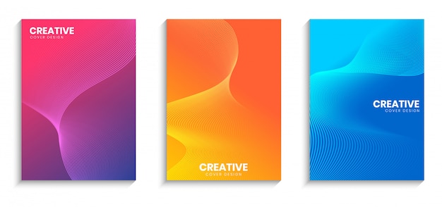 Minimale dekking ontwerpsjabloon met golvende lijnen en achtergrond met kleurovergang Premium Vector