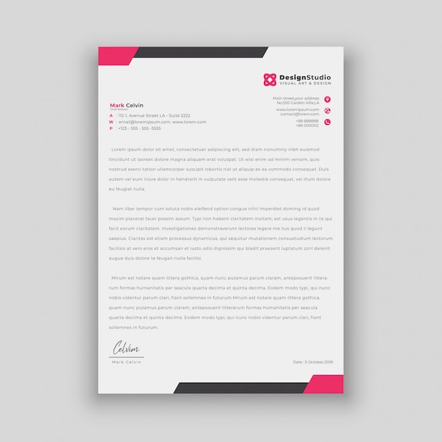 Minimalistisch eenvoudig briefhoofd sjabloonontwerp Premium Vector