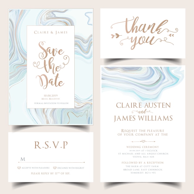 Mint bruiloft uitnodiging set Premium Vector