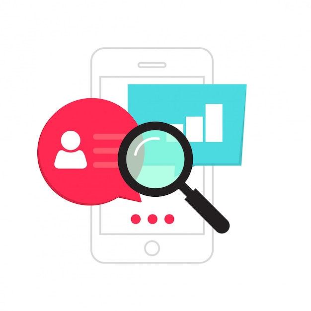 Mobiele telefoon data analytics concept of smartphone statistieken analyse vector platte cartoon Premium Vector
