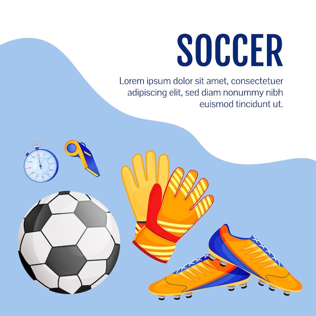 Mockup voor sociale media voor voetbalspullen. voetbalartikelen. web banner ontwerpsjabloon. voor sportartikelen, inhoudslay-out met inscriptie. gedrukte advertenties en platte illustratie | Premium Vector