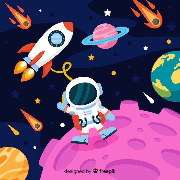 Modern astronautenkarakter met vlak ontwerp Gratis Vector