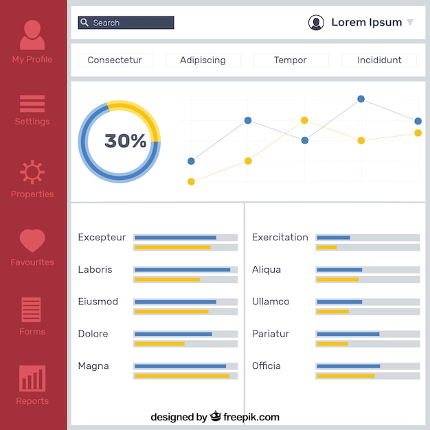 Modern beheerdersdashboard met plat ontwerp Gratis Vector