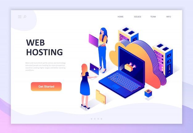 Modern plat ontwerp isometrisch concept van web hosting Premium Vector