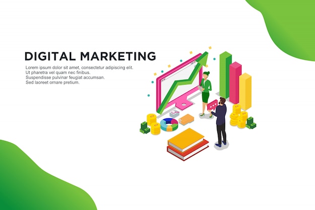 Modern vlak ontwerp isometrisch concept digitale marketing. Premium Vector