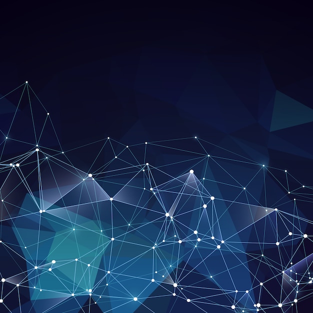 Moderne abstracte vector blauwe geometrische achtergrond. concept van het netwerken het creatieve idee met poligons en lijnen Premium Vector