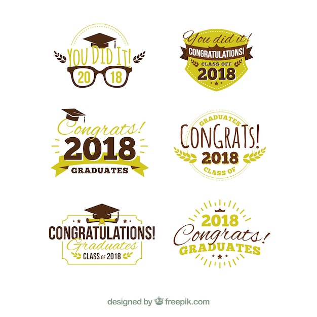 Moderne graduatieetiketinzameling met vlak ontwerp Gratis Vector