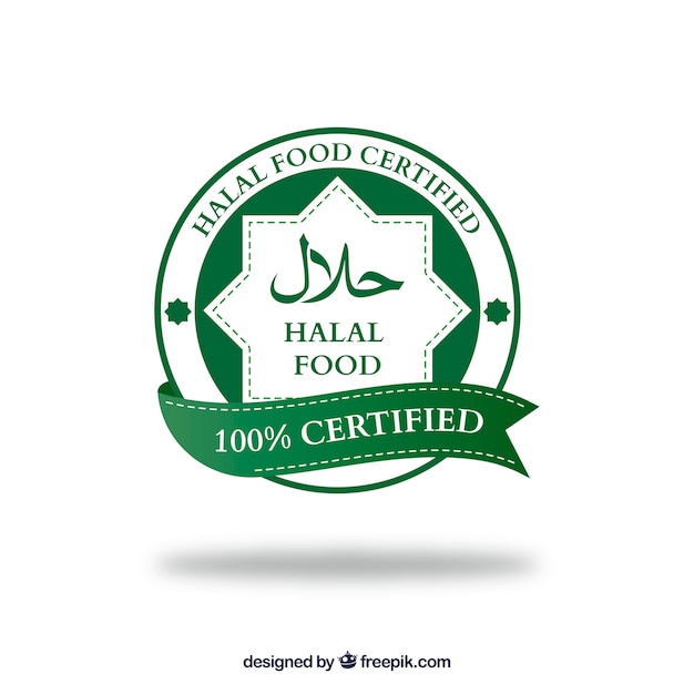 Moderne halal stempel met plat ontwerp Gratis Vector