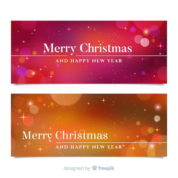 Moderne kerst banners met wazig stijl Gratis Vector