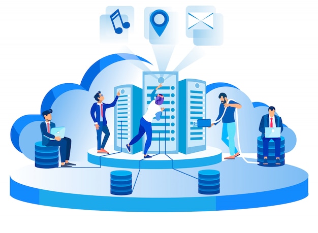 Moderne netwerk datacenter hosting servers illustratie Premium Vector