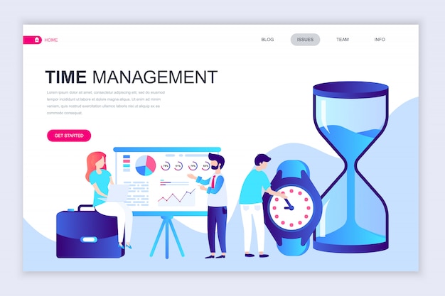 Moderne platte webpagina ontwerpsjabloon van time management Premium Vector