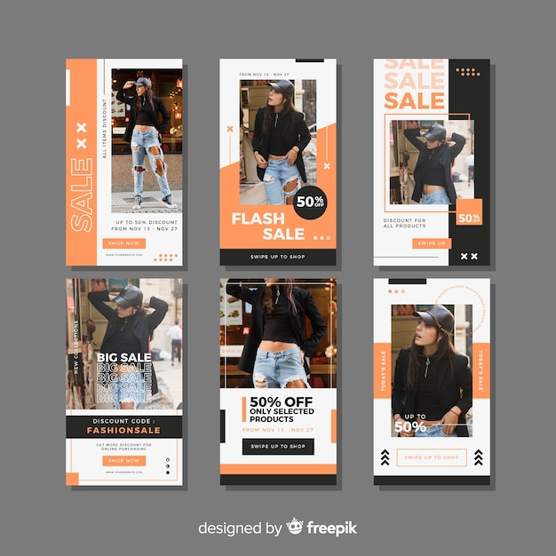 Modeverkoop instagram verhalencollectio Gratis Vector